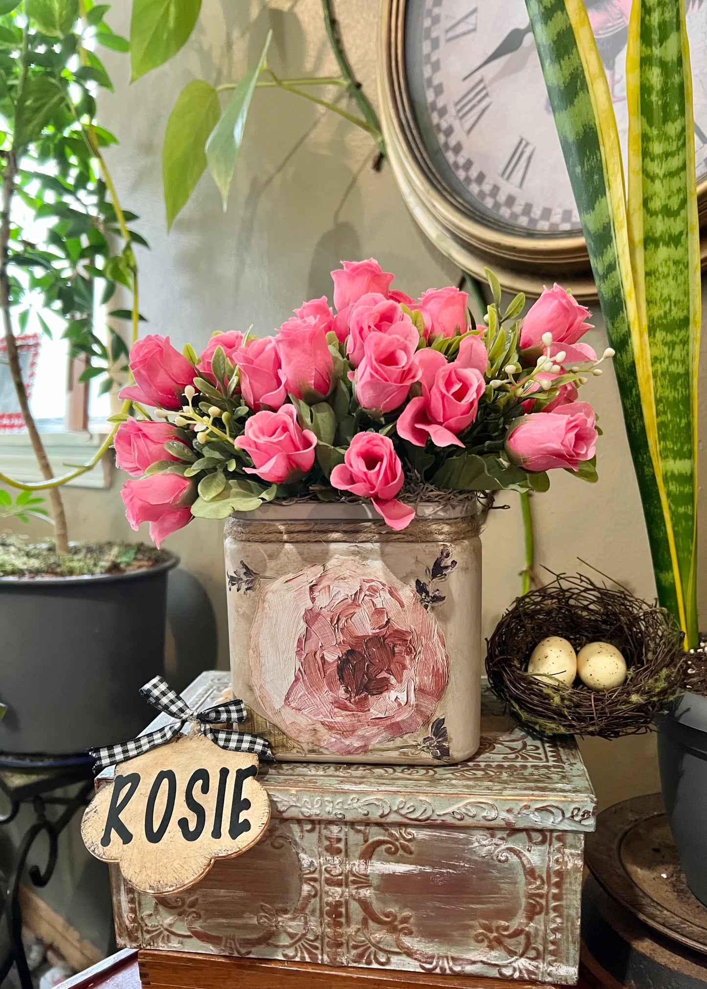 French country artificial pink flower arrangement #handmade #crafts #flowers