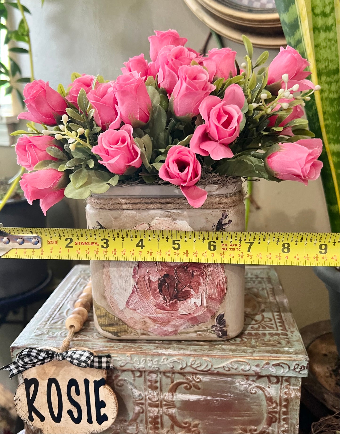French country artificial pink flower arrangement #handmade #crafts #flowers
