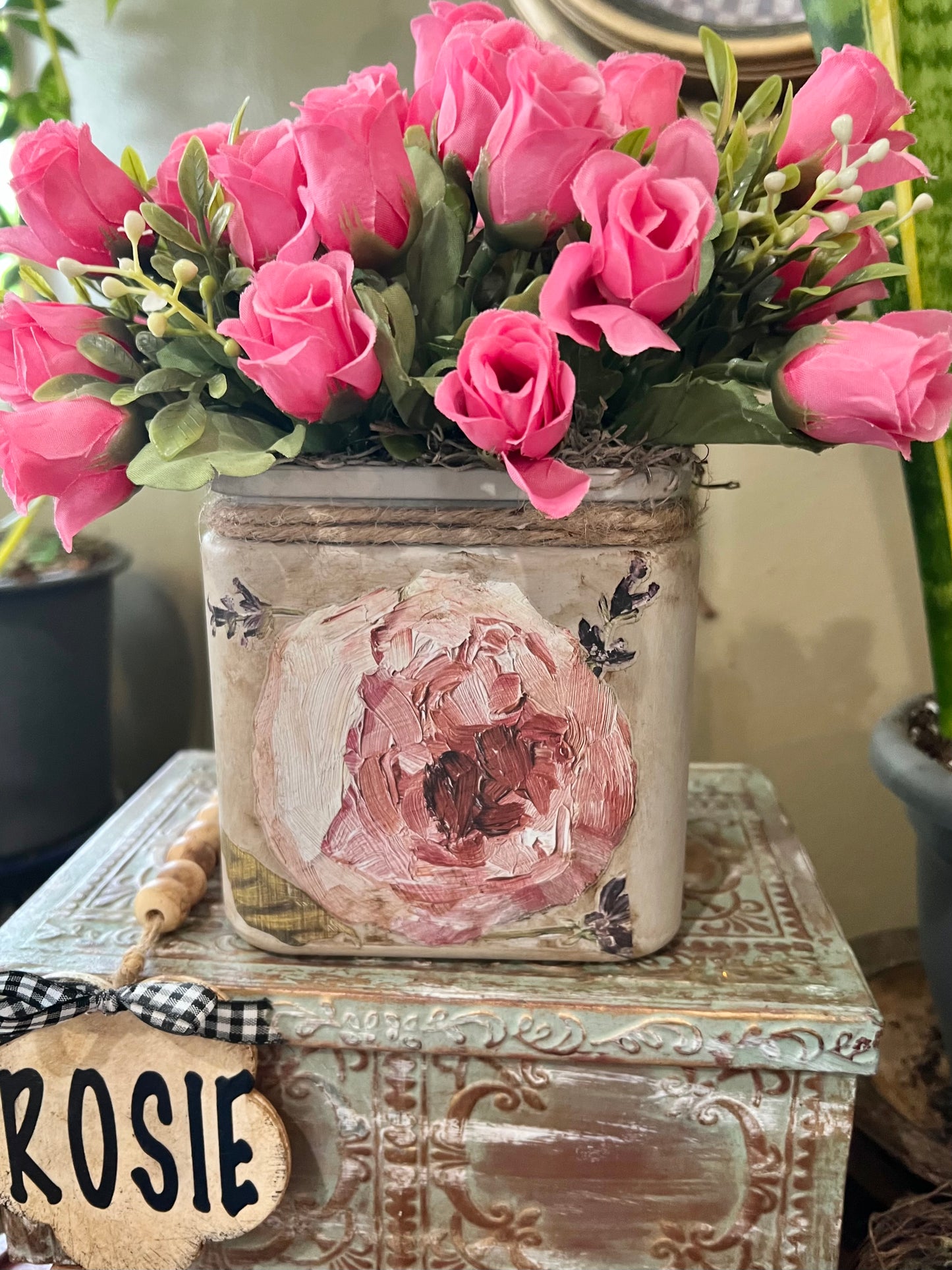French country artificial pink flower arrangement #handmade #crafts #flowers