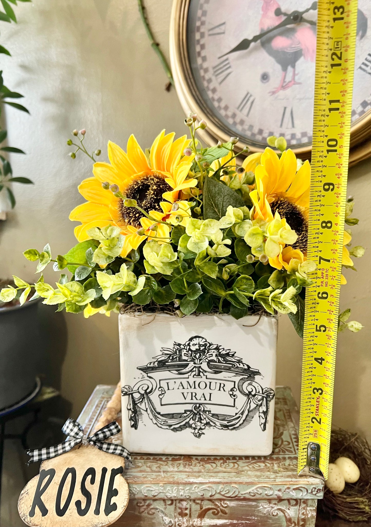 Sunflower/artificial flower arrangement in glass container #handmade #craft