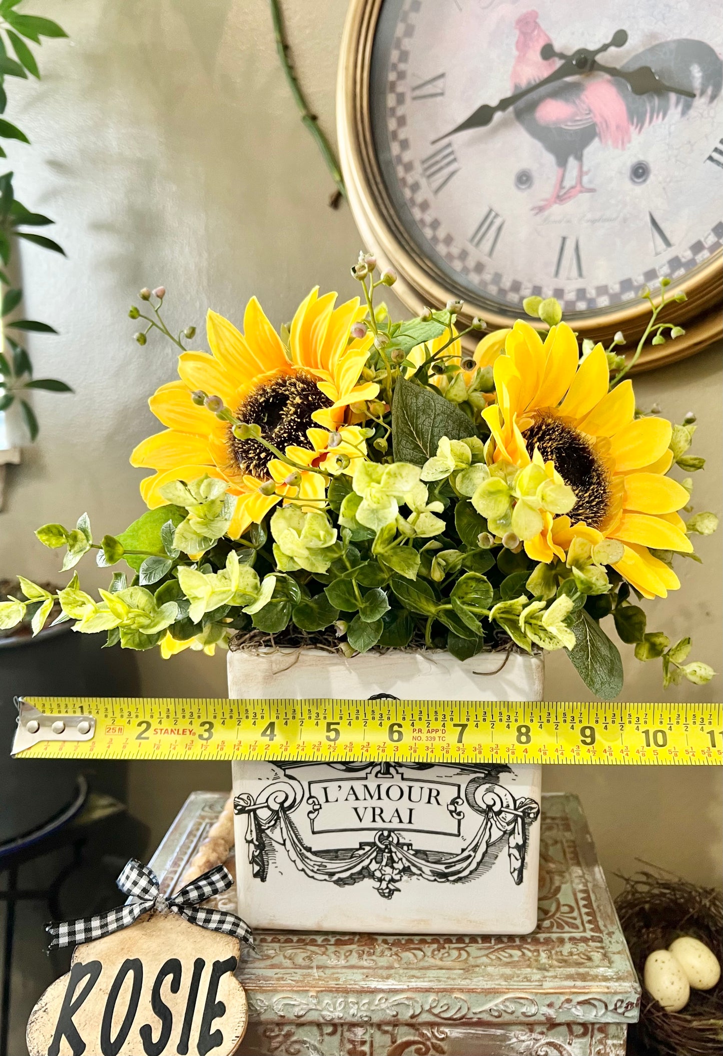 Sunflower/artificial flower arrangement in glass container #handmade #craft